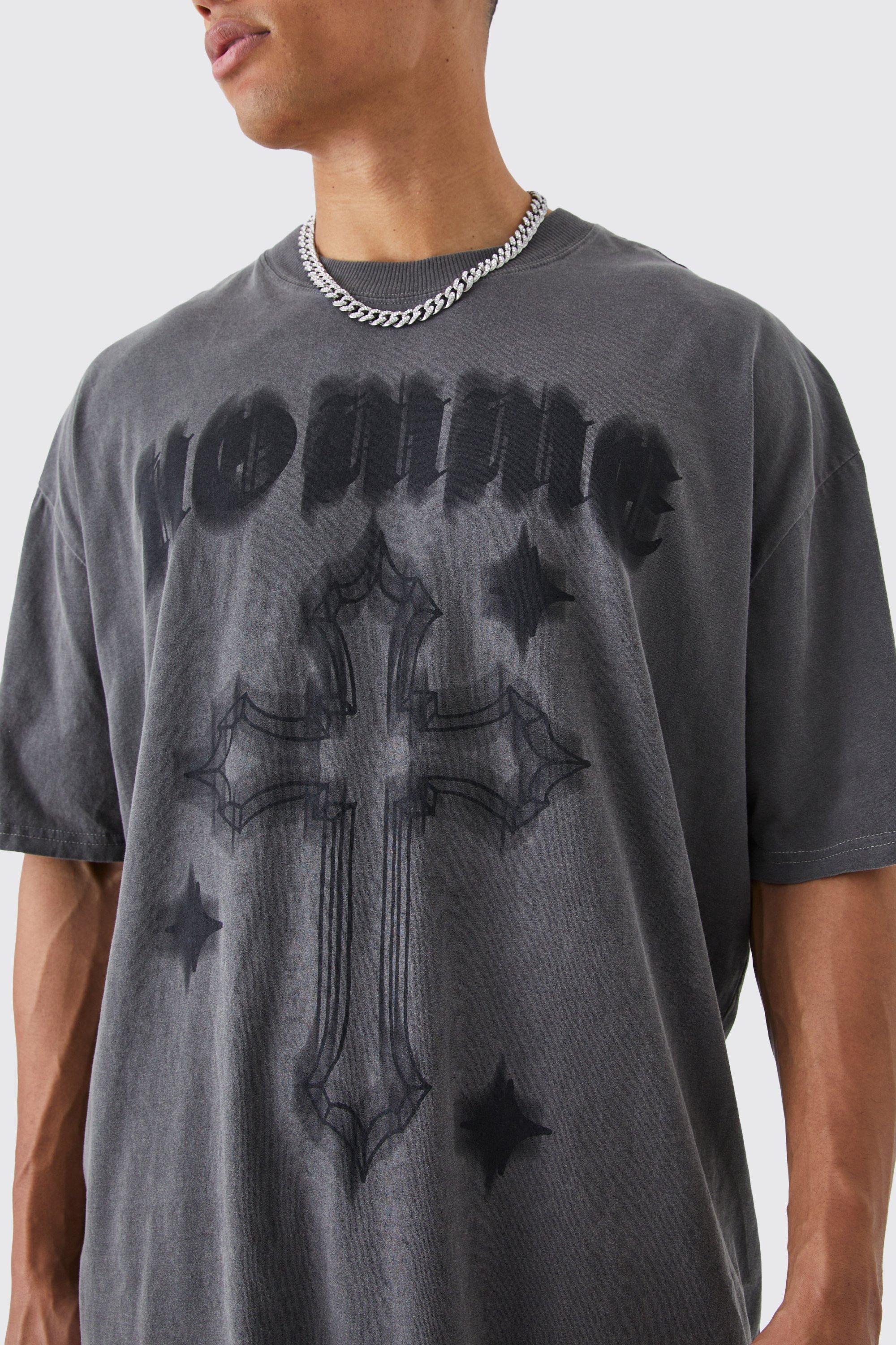 Tall Oversized Overdyed Gothic Homme Print T shirt