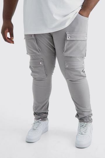 Grey Plus Fixed Waist Skinny Multi Cargo Pocket Trouser