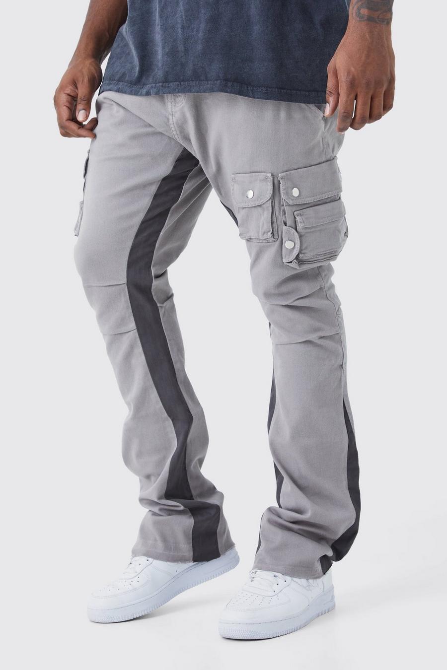 Dark grey Plus Fixed Waist Skinny Stacked Flare 3d Cargo Trouser