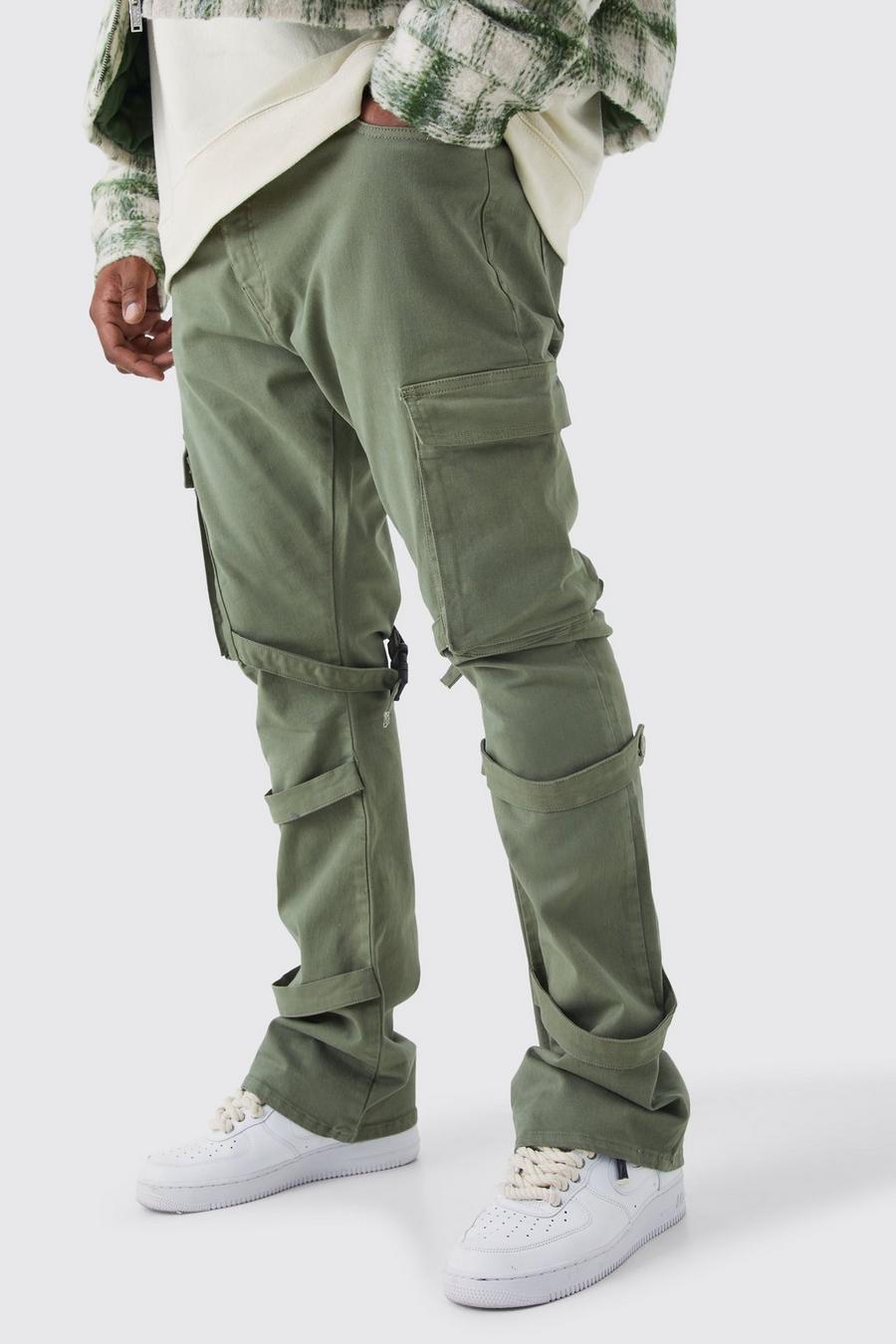 Plus Fixed Waist Skinny Stacked Flare Strap Cargo Trouser