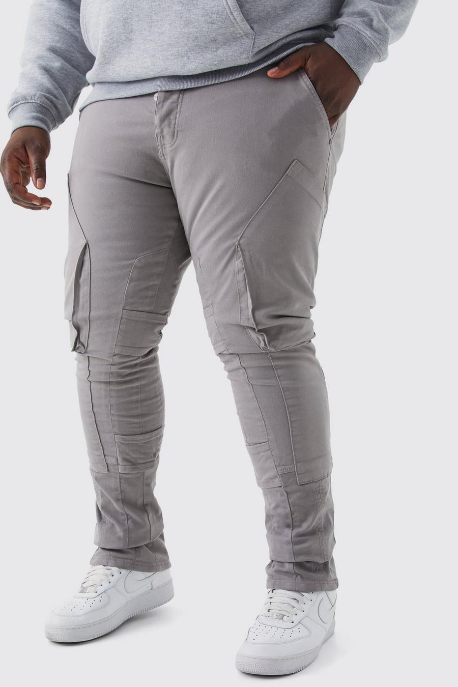 Pantaloni Cargo Plus Size a vita fissa con inserti sottili, pieghe sul fondo e spalline sottili, Dark grey