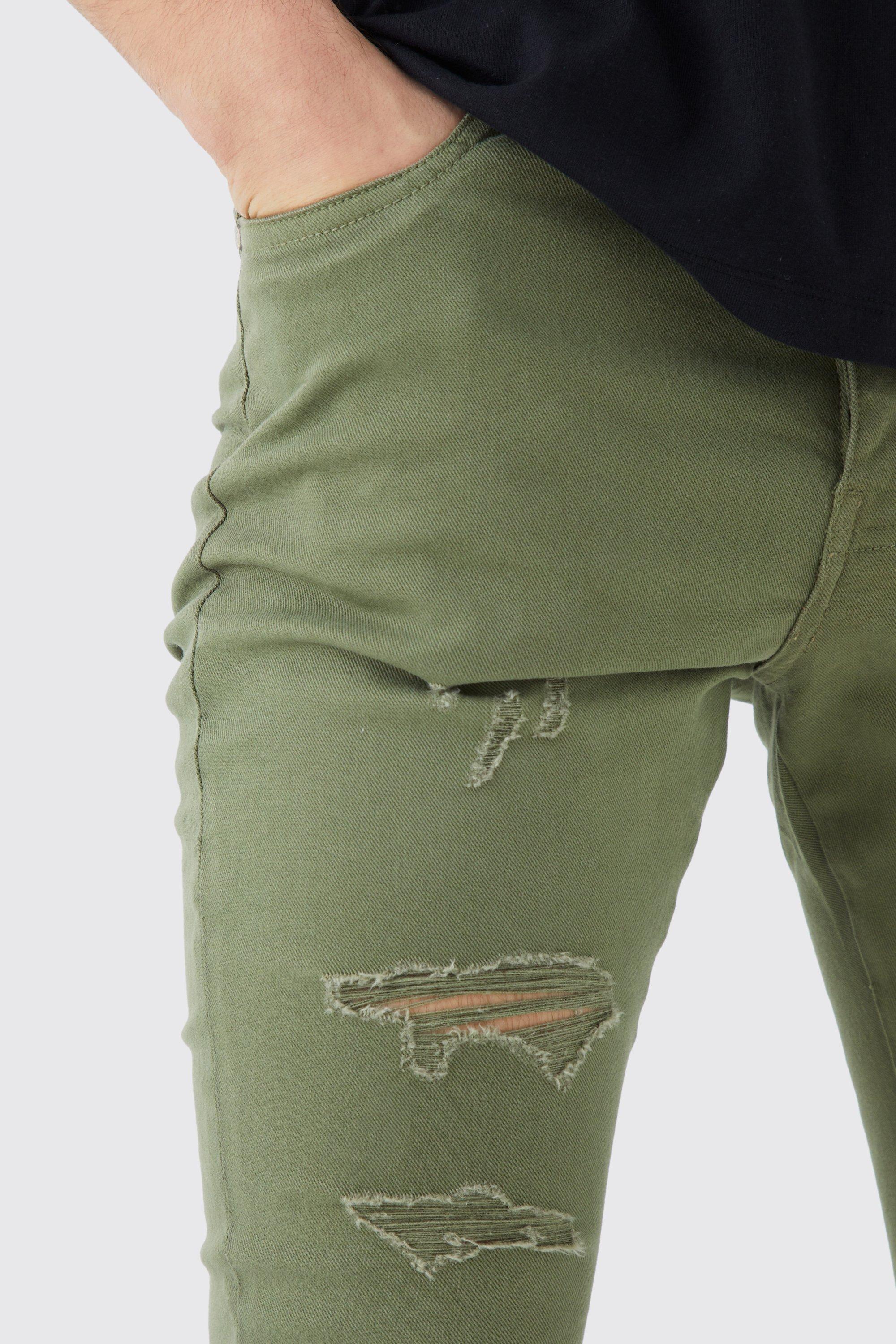 Olive green 2024 jeans ripped