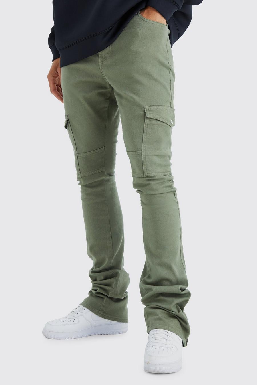 Olive Tall Fixed Waist Skinny Stacked Zip Gusset Cargo Pants image number 1