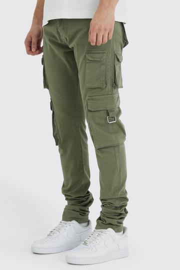 Olive Green Tall Fixed Waist Skinny Stacked Multi Cargo Trouser