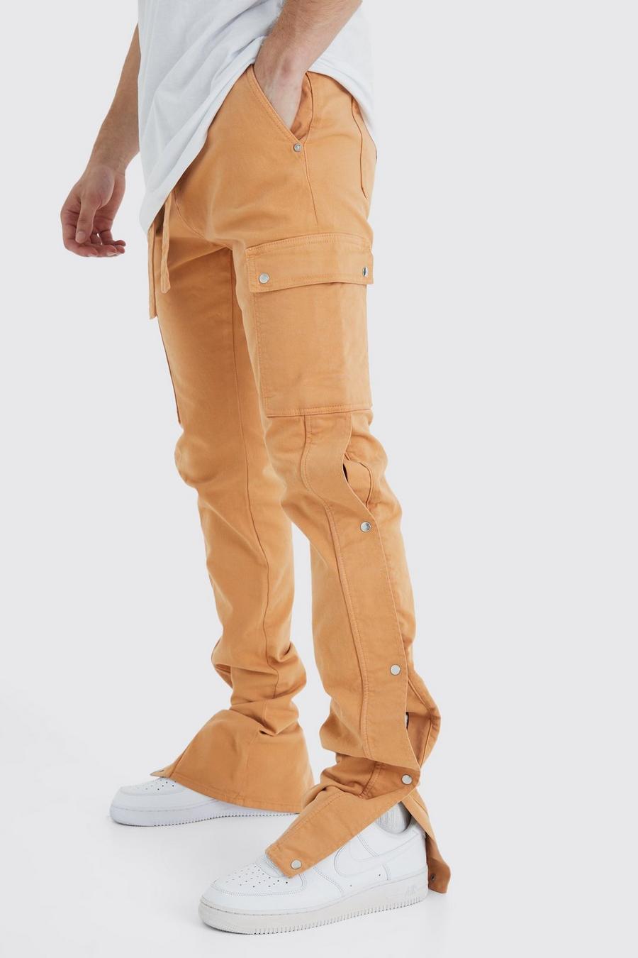 Pantaloni Cargo Tall Skinny Fit con vita fissa, pieghe sul fondo e bottoni a pressione sul fondo, Orange naranja