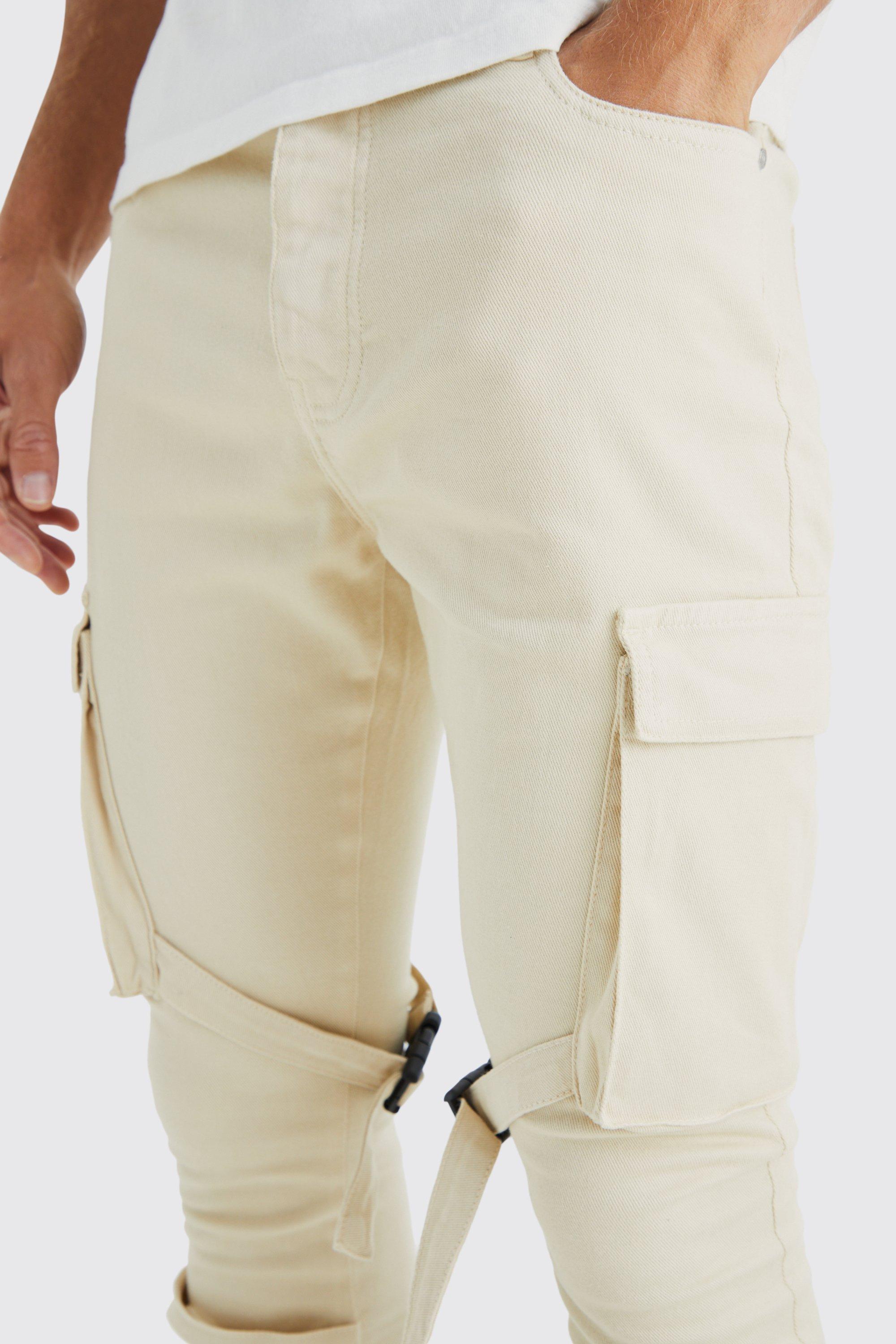 Flared Cargo Pants in Beige