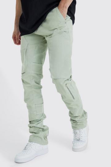 Sage Green Tall Fixed Waist Skinny Stacked Gusset Strap Cargo Trouser