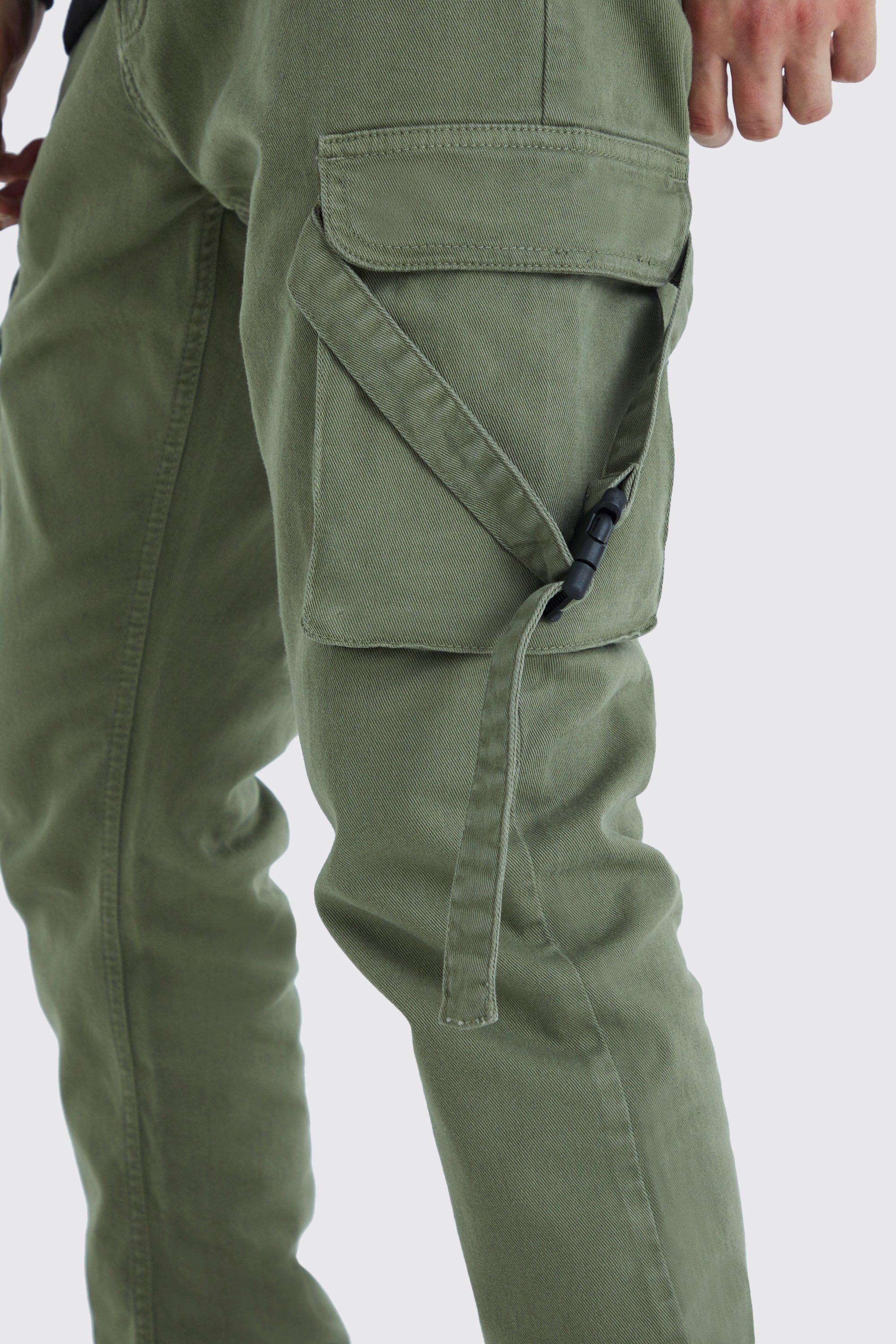 Elastic Waist Slim Flare Contrast Stitch Cargo Trouser