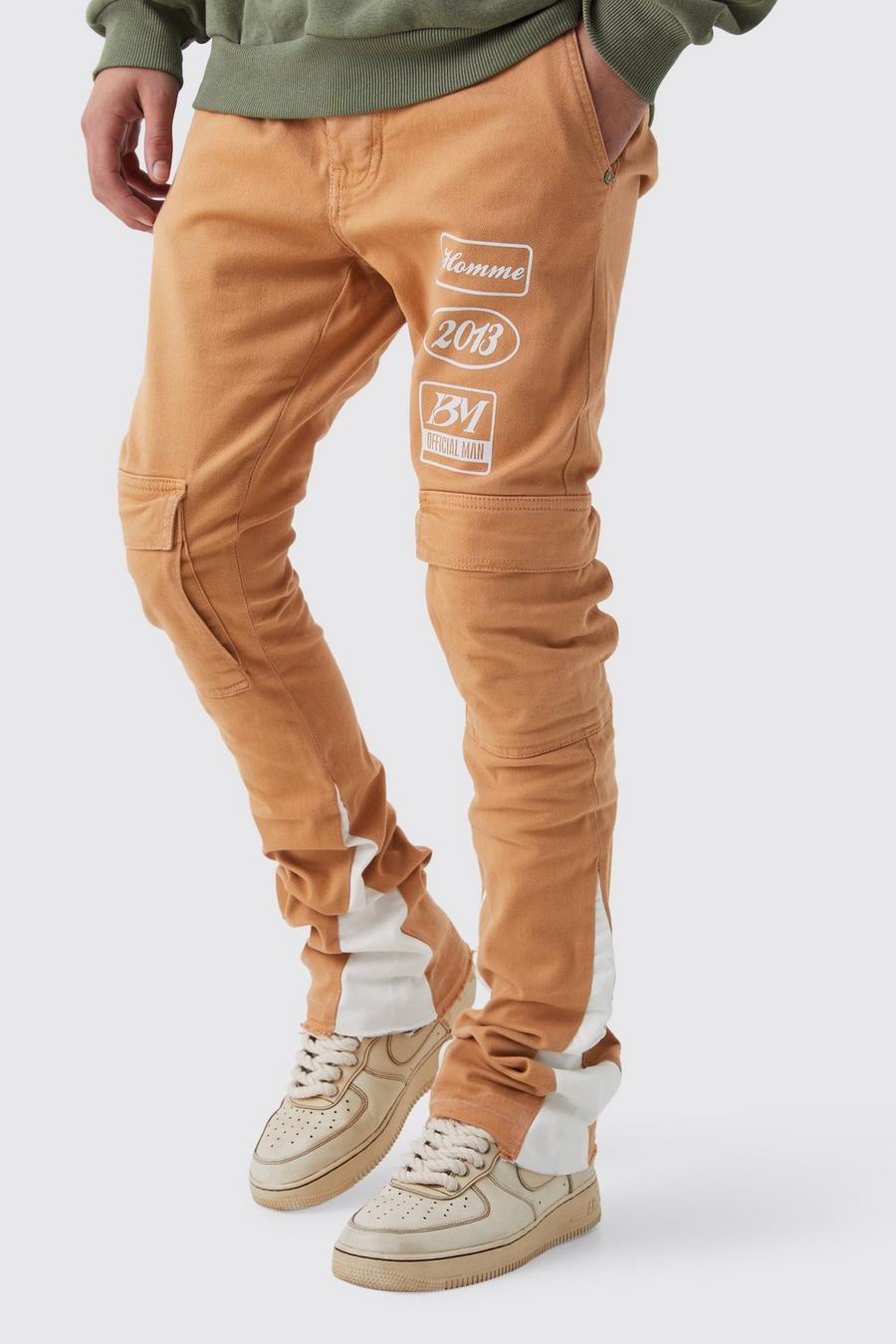 Pantaloni Cargo a zampa Skinny Fit con vita fissa e pieghe sul fondo, Orange