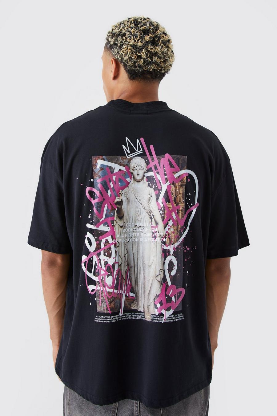 Tall - T-shirt oversize imprimé graffiti Renaissance, Black noir