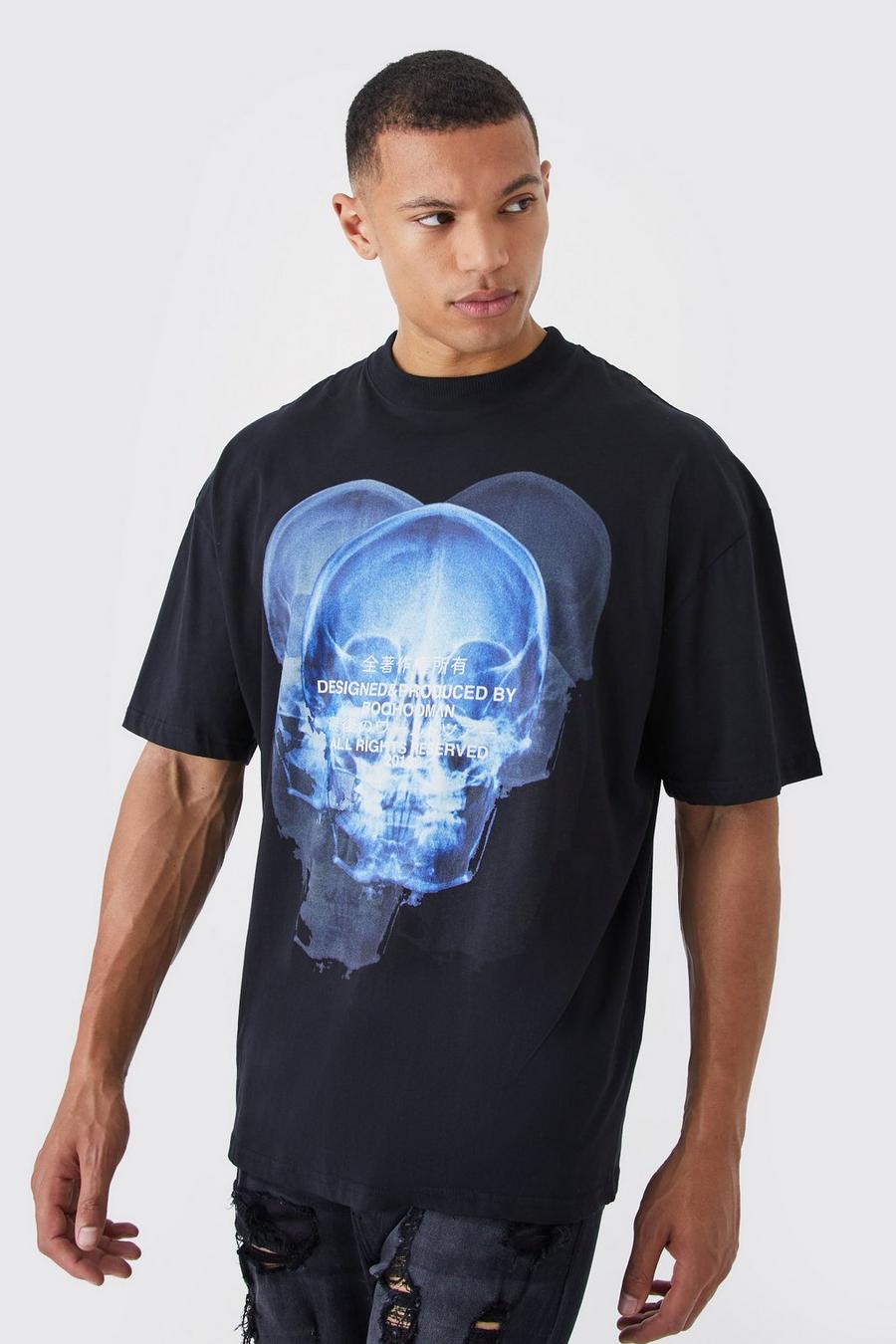 Camiseta Tall oversize con estampado gráfico de radiografía y calavera, Black negro