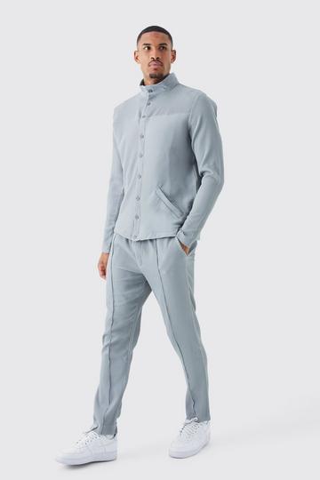 Tall Pleated Harrington & Elasticated Pintuck Trouser Set grey