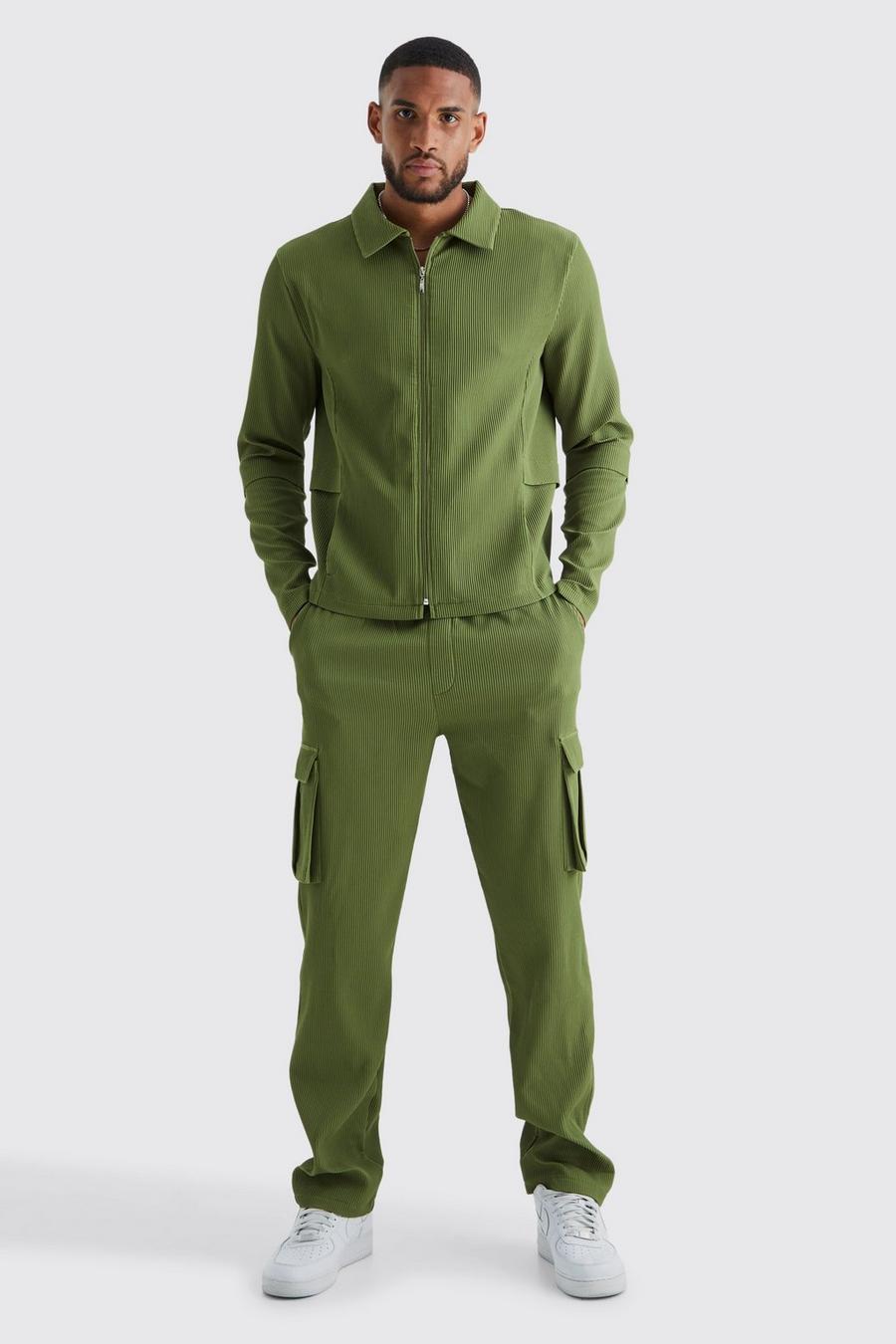 Tall - Ensemble avec chemise zippée et pantalon cargo, Khaki image number 1