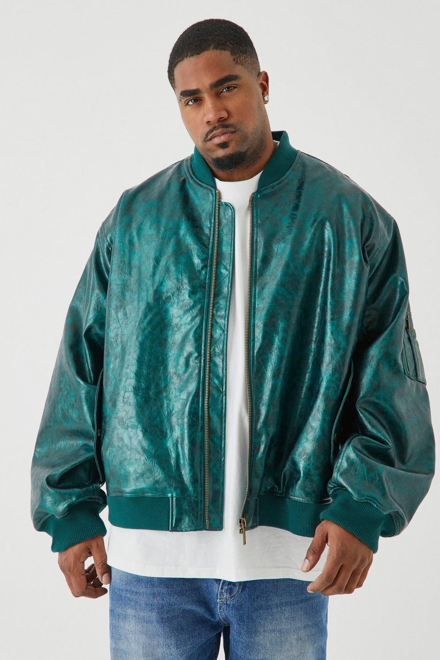 Teal Plus High Shine Pu Bomber With Embroidery image number 1