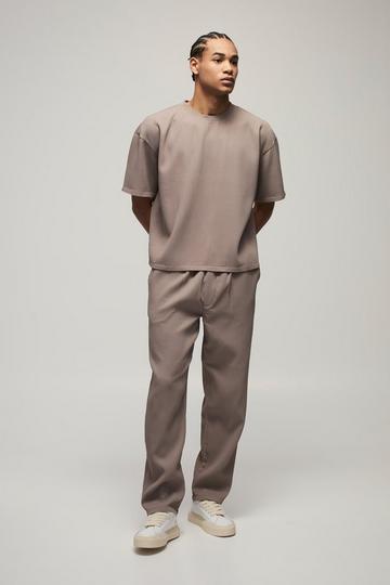 Pleated Oversized Boxy T-shirt & Trouser Set taupe