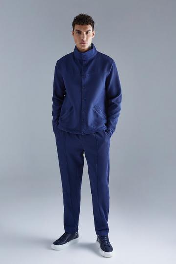 Pleated Harrington & Elasticated Pintuck Pants Set navy