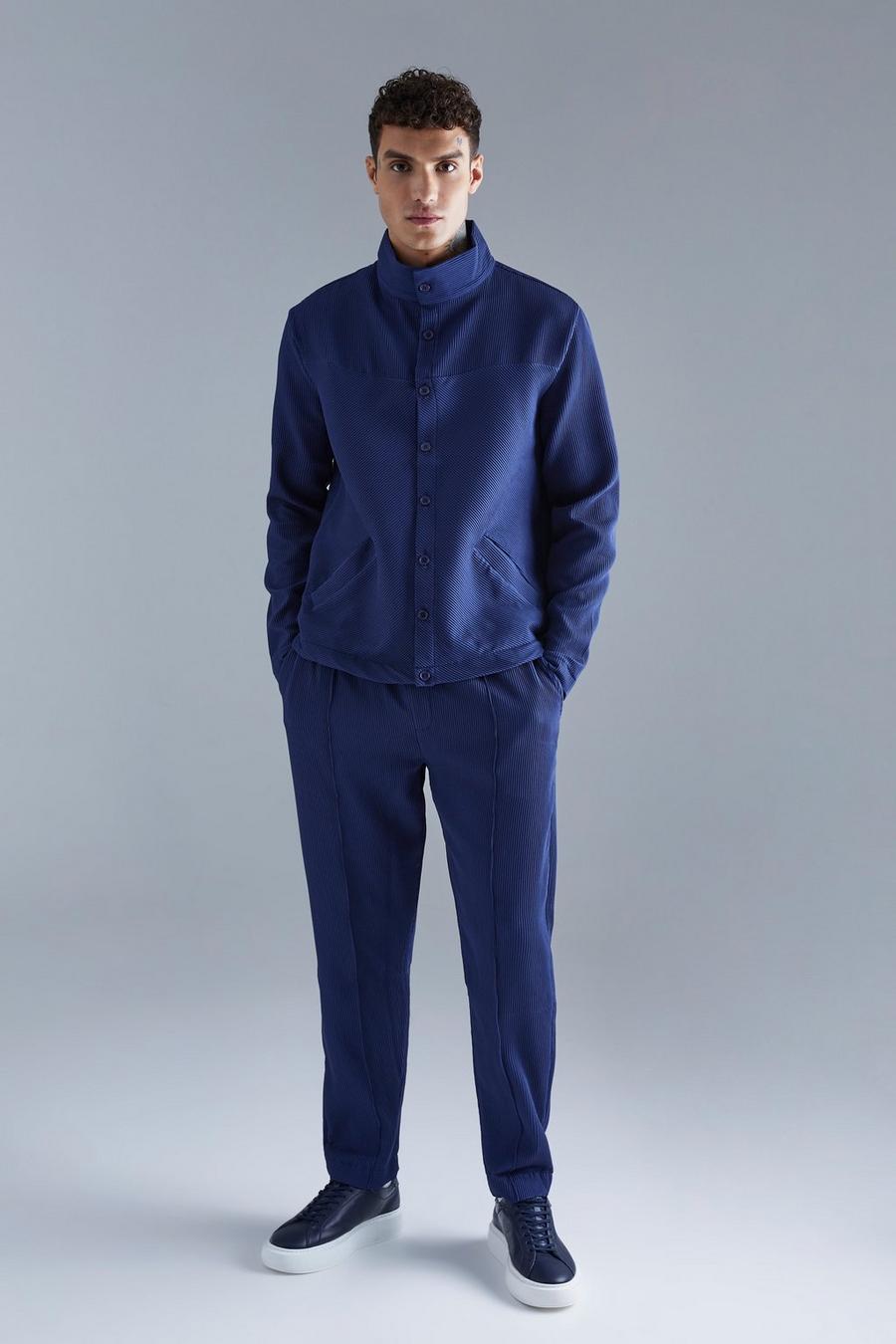 Set Harrington a pieghe & pantaloni elasticizzati con nervature, Navy blu oltremare