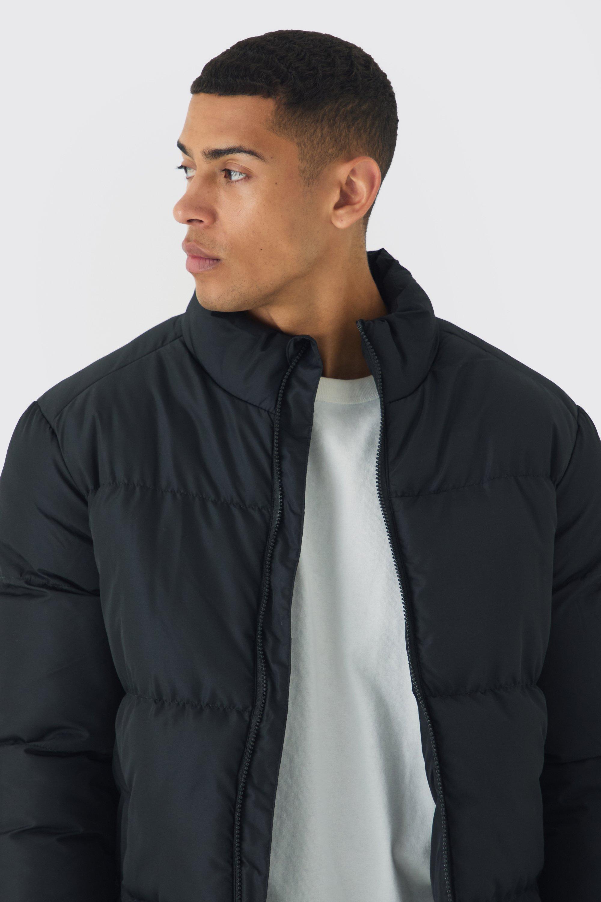 Funnel Neck Puffer Jacket in Black