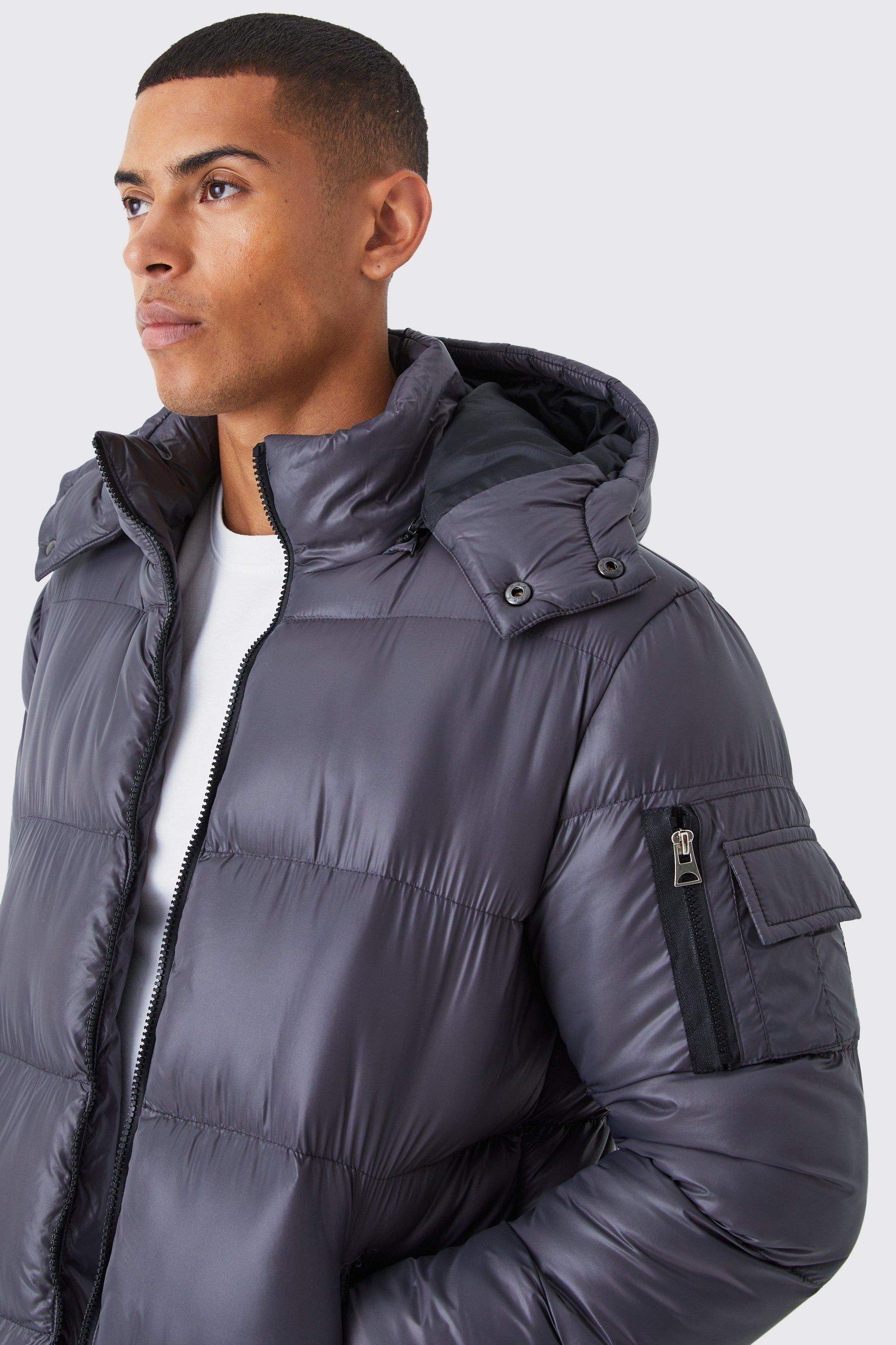 Grey shiny puffer jacket on sale