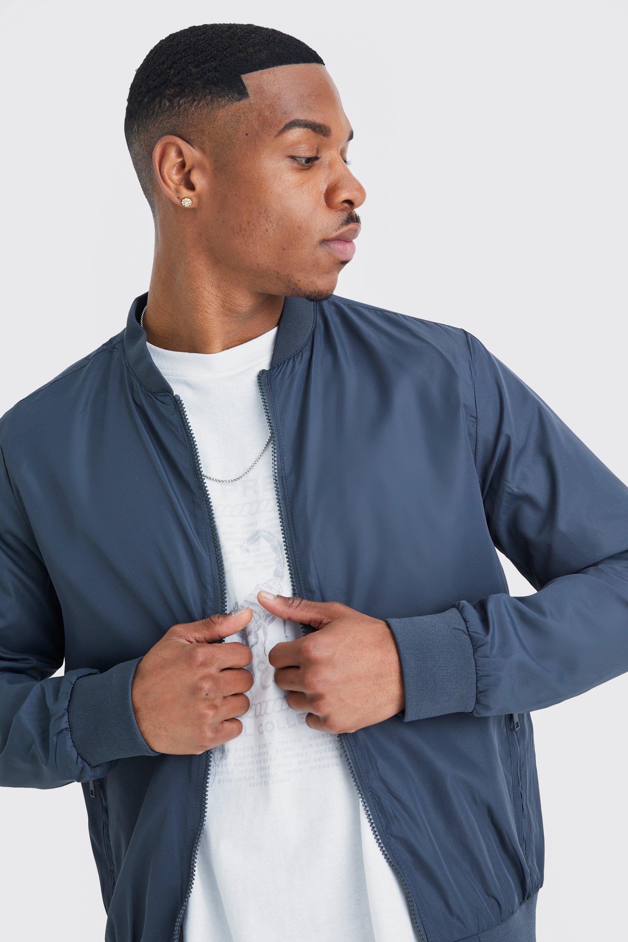 Men's Basic Nylon Bomber Jacket | Boohoo UK