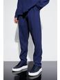 Pantaloni affusolati con pieghe e vita elasticizzata, Navy