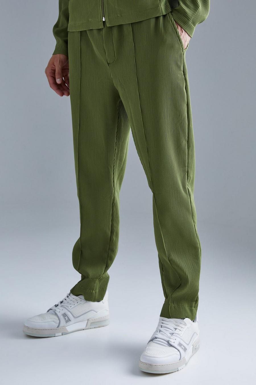 Khaki Pleated Tapered Elasticated Waistband Trouser image number 1