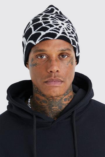 Black Spiderweb Graphic Beanie