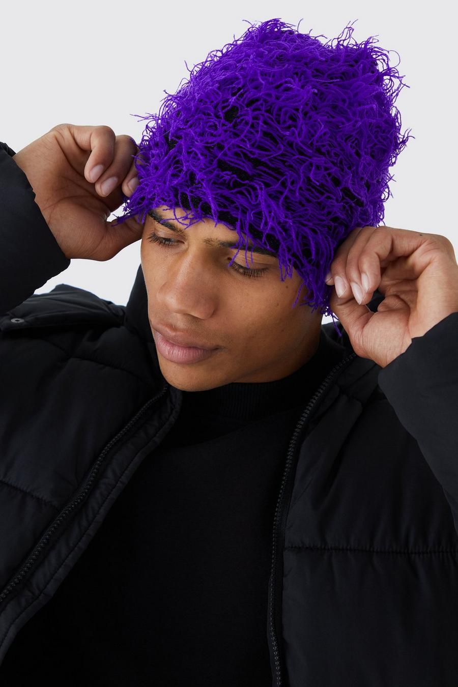 Berretto Beanie in maglia cigliata, Purple viola