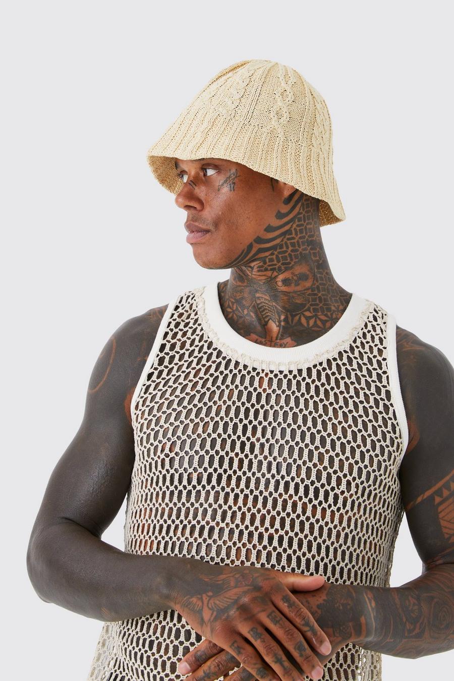 Ecru white Knitted Bucket Hat image number 1
