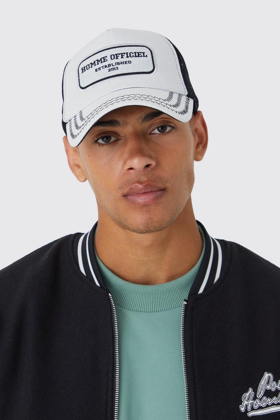 White Homme Badge Contrast Stitch Trucker Cap image number 1