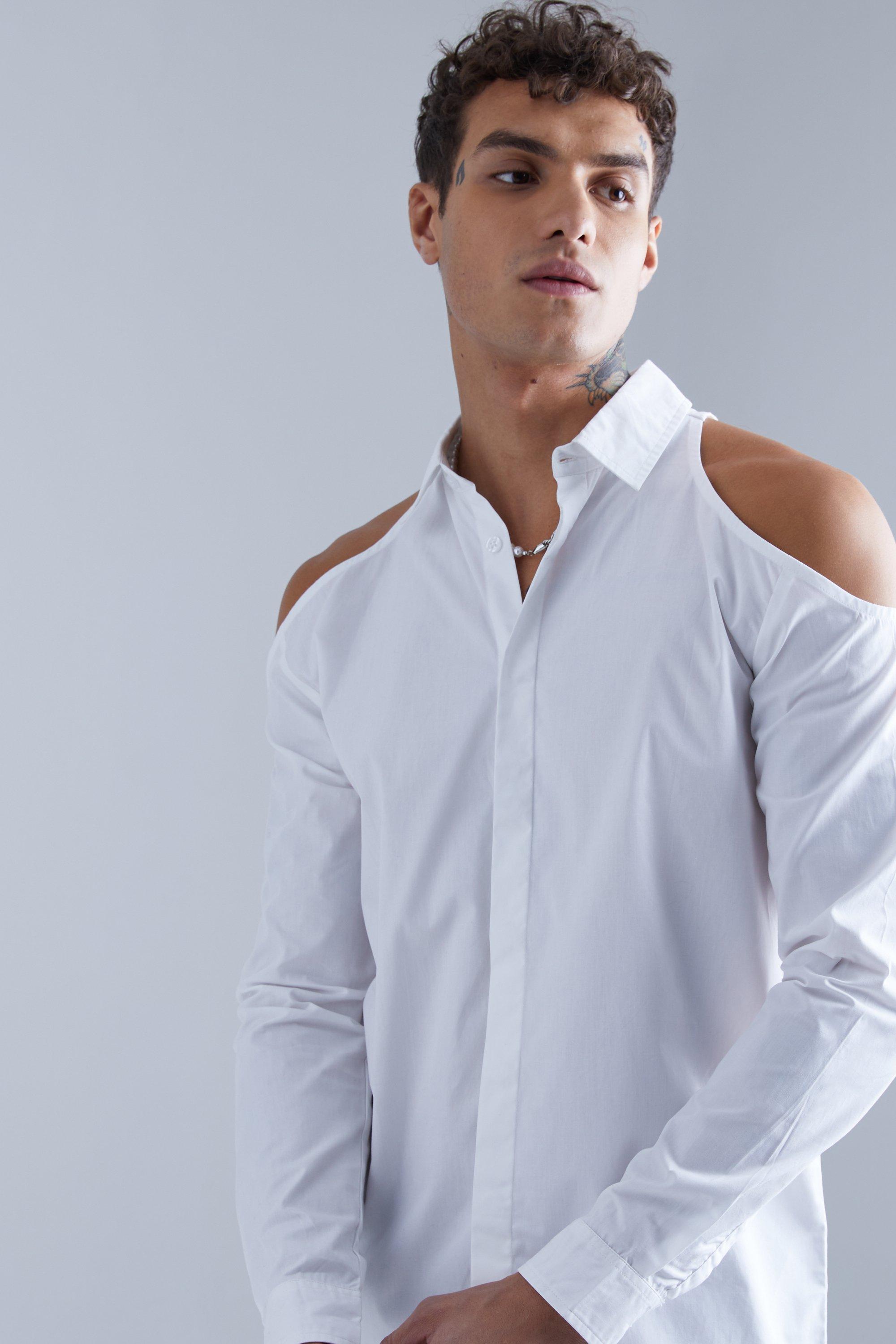 Concealed Placket Shoulder Cut Out Shirt