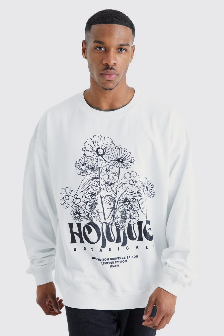 White Homme Flower Graphic Sweatshirt