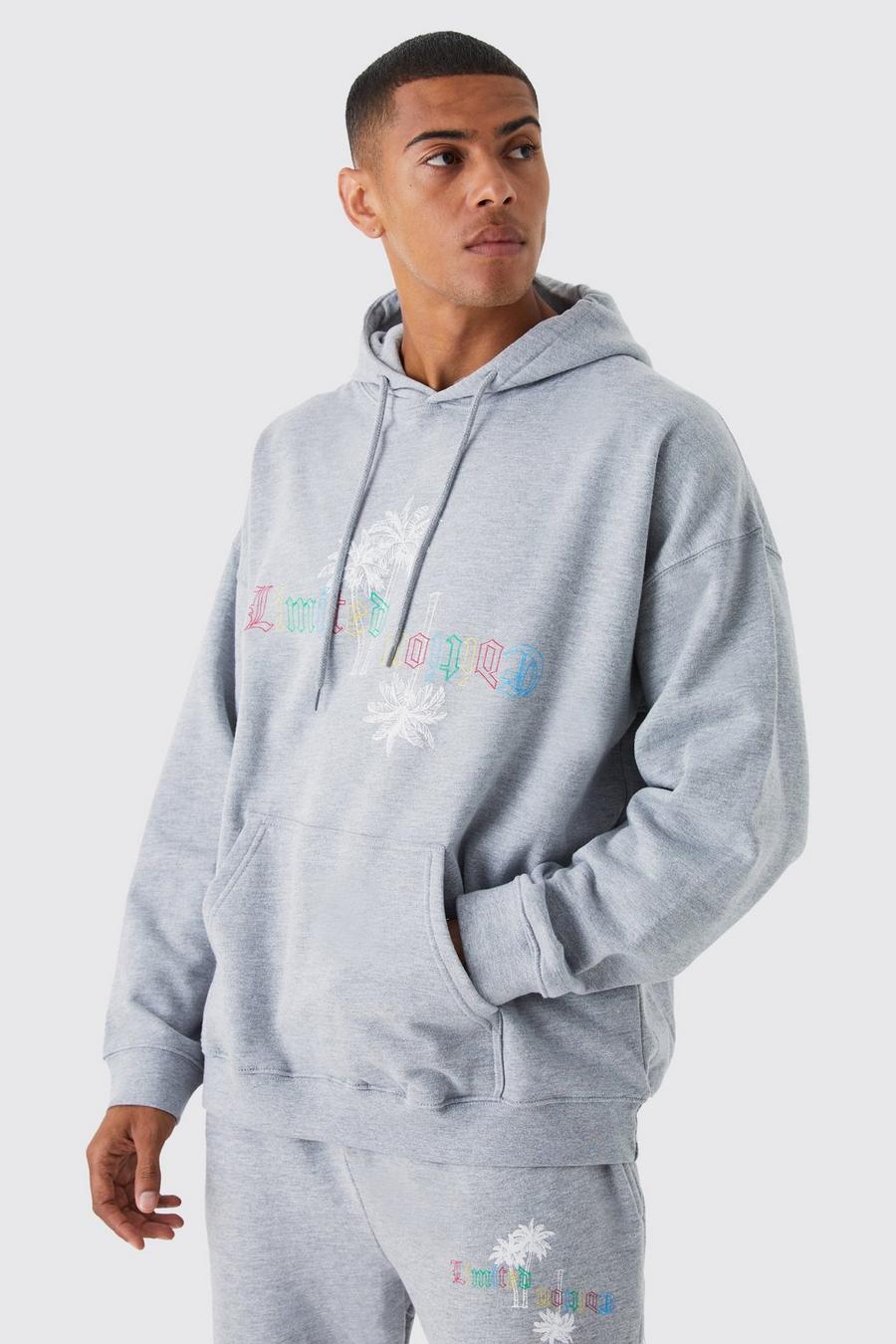 Grey marl gris Limited Edition Palm Graphic Hoodie
