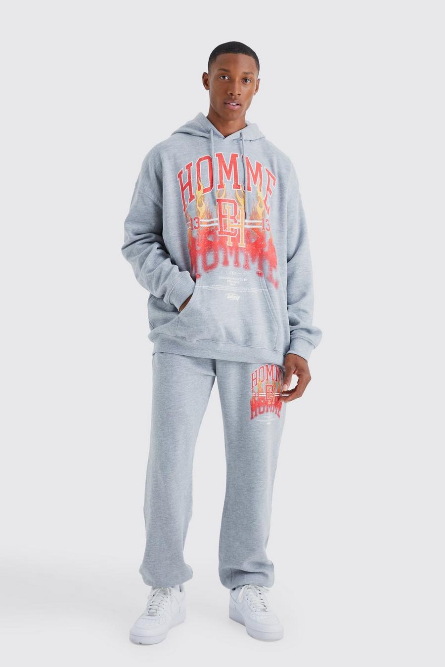 Grey marl Homme Graphic Hooded Tracksuit image number 1