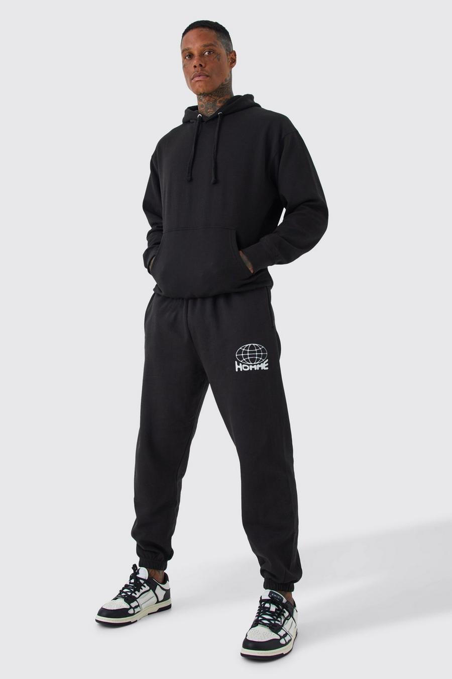 Black Pour Homme Graphic Hooded Tracksuit 