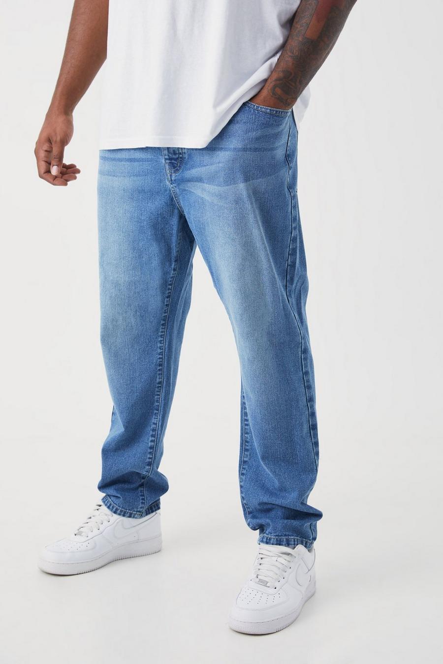 Mid blue Plus Onbewerkte Slim Fit Jeans