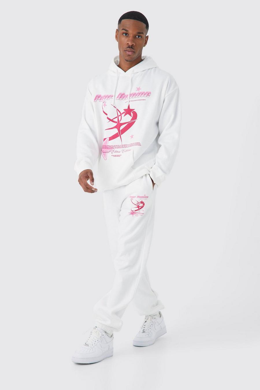 White Pour Homme Graphic Hooded Tracksuit image number 1