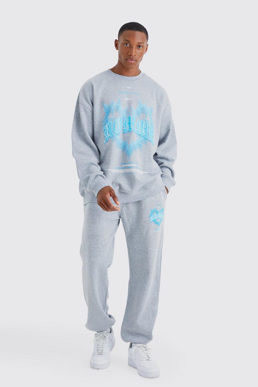 Grey marl Homme Graphic Sweat Tracksuit