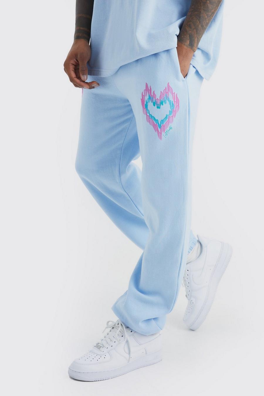 Pantalón deportivo con estampado gráfico de corazón, Light blue image number 1
