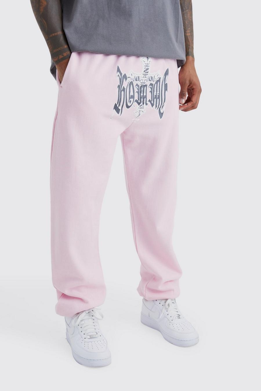 Pantalón deportivo con estampado gráfico Homme, Light pink image number 1