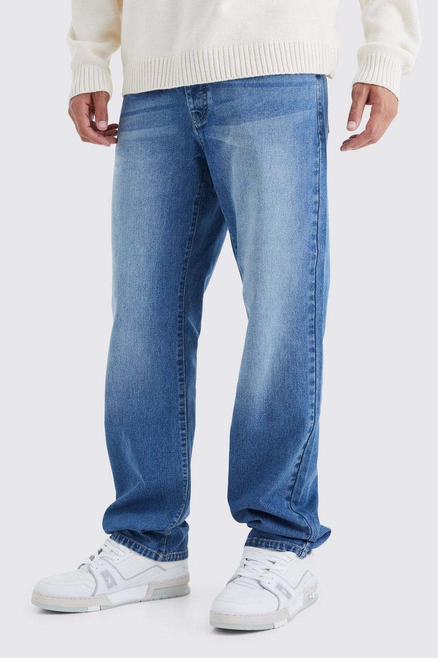 Jeans Tall rilassati in denim rigido, Mid blue azzurro