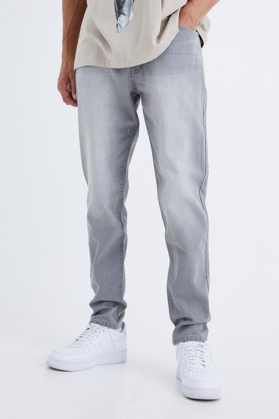Mid grey Tall Tapered jeans i rigid denim