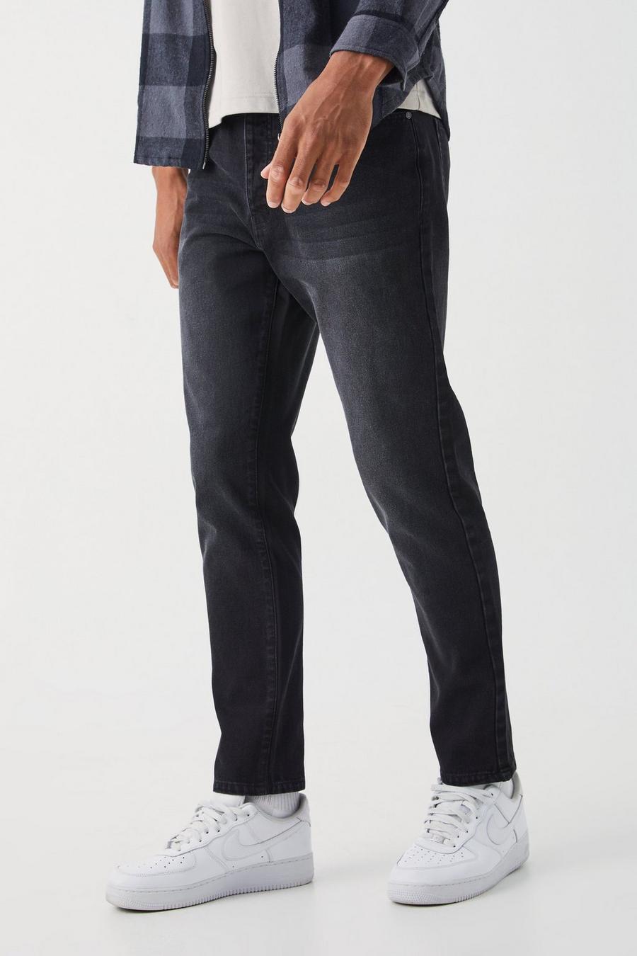 Washed black Tall Tapered jeans i rigid denim