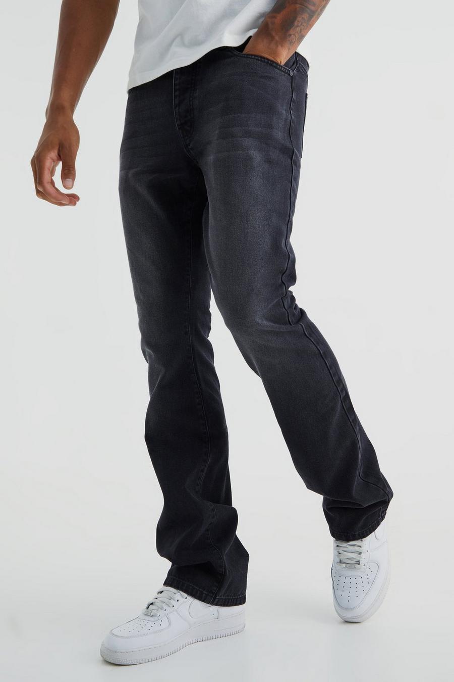 Jeans a zampa Tall Slim Fit in denim rigido, Washed black