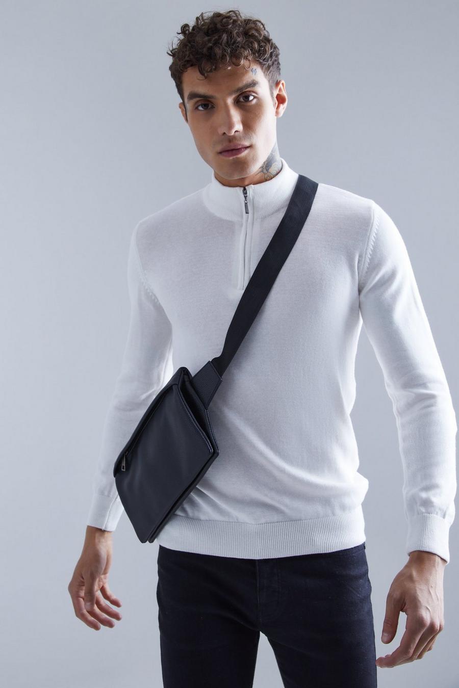 Black nero Faux Leather Smart Fold Over Cross Body Bag
