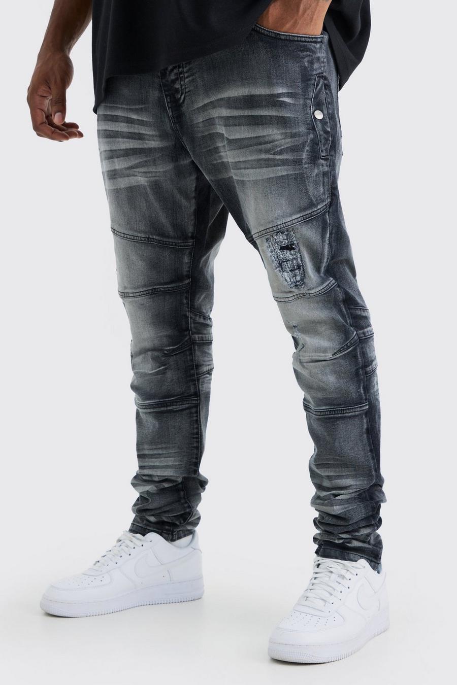 Washed black Plus Skinny Stretch Heavy Bleached Ripped Jean