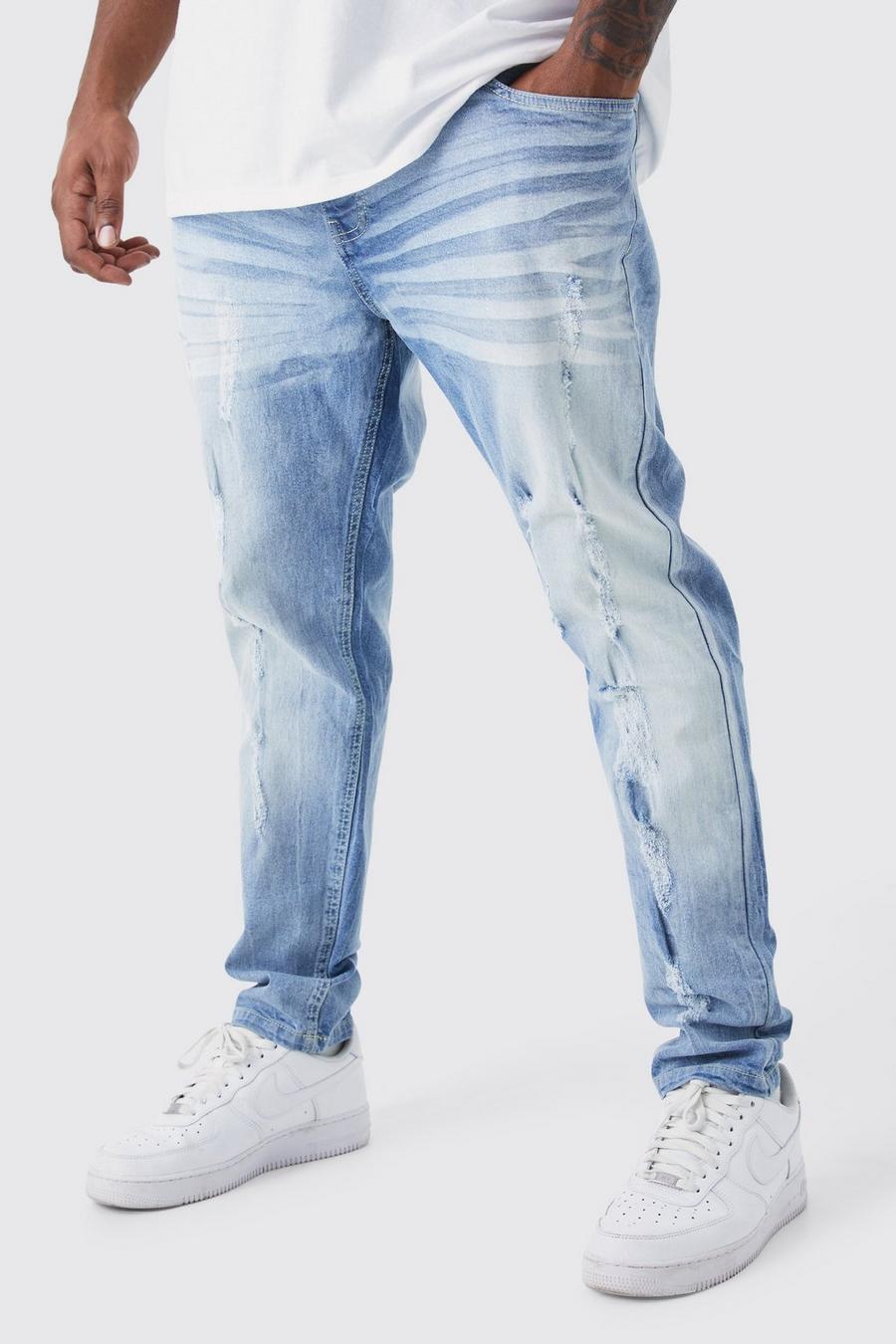 Mid blue Plus Skinny Stretch All Over Rip & Repair Jeans image number 1