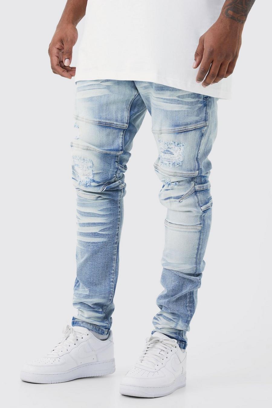 Ice blue Plus Skinny Stretch Heavy Bleached Ripped Jean