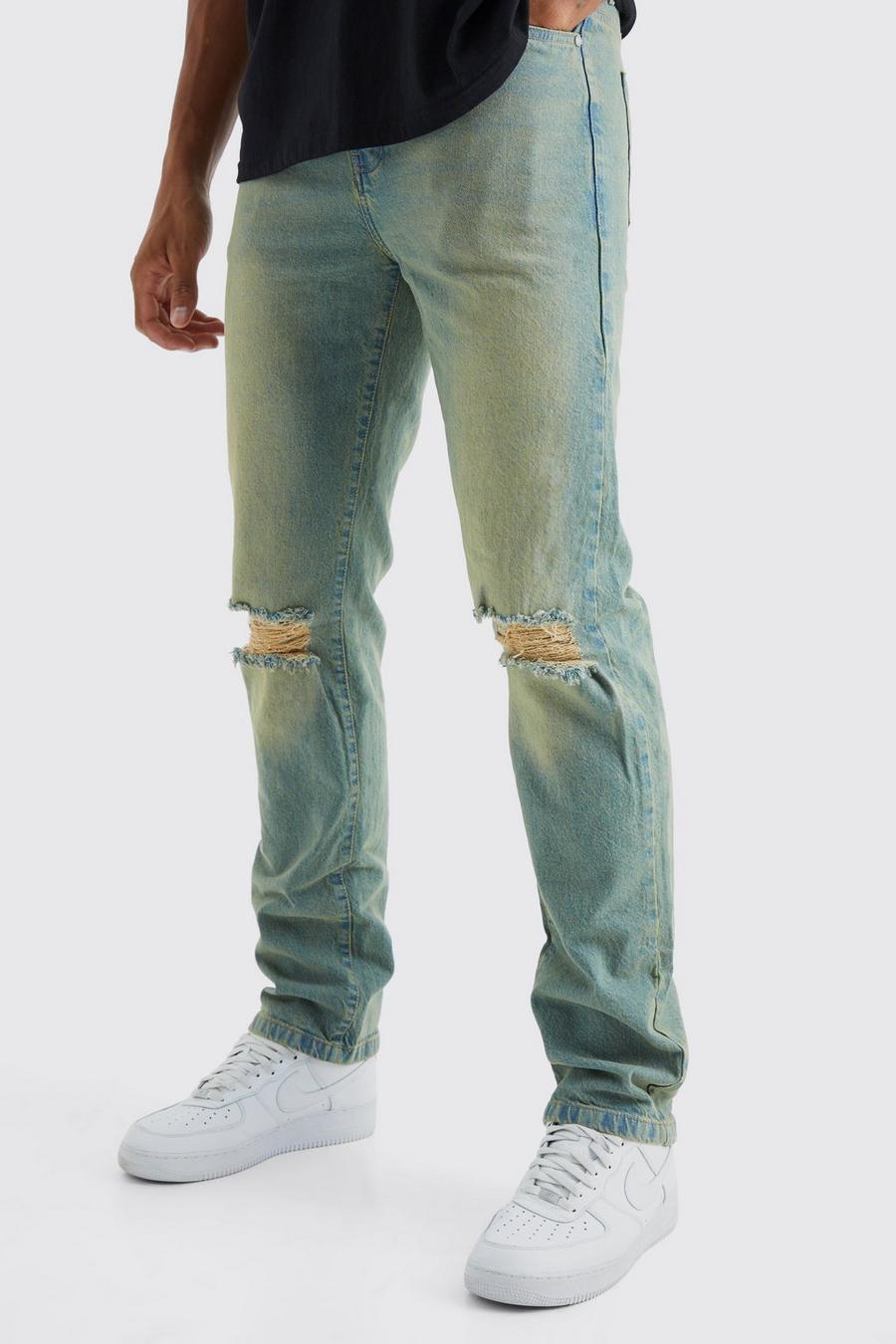 Jeans Tall rilassati in denim rigido colorato con strappi sul ginocchio, Green image number 1