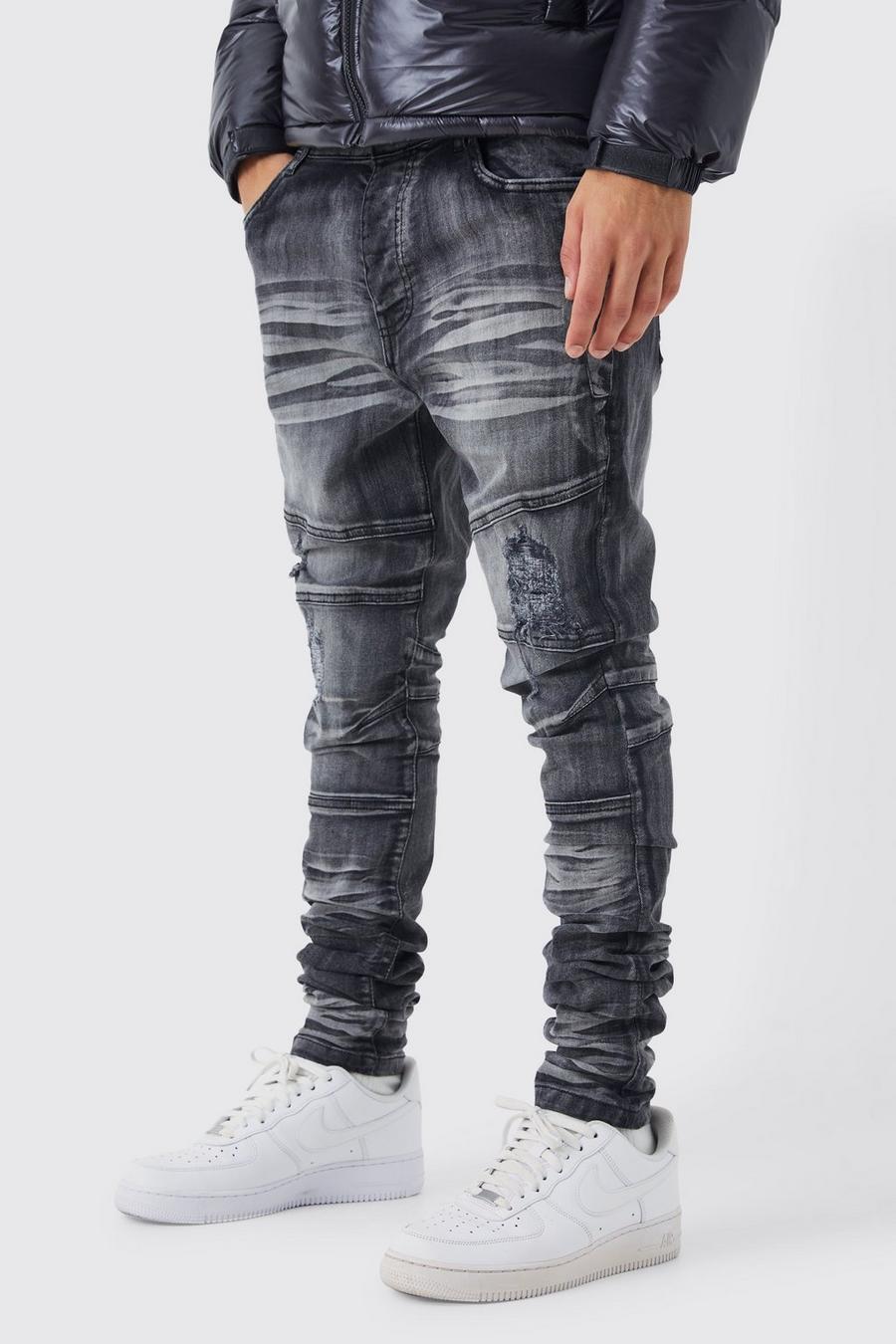 Washed black Tall Skinny Stretch Heavy Bleached Ripped Jean
